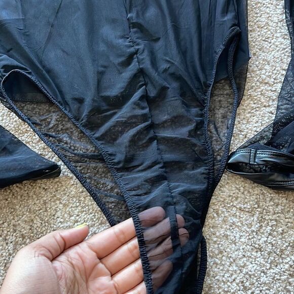 MANIÉRE DE VOIR DENIM CORSET MESH BODYSUIT - Picture 11 of 13